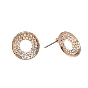 LAST ONE Swarovski Crystal Circle Stud Earrings Rose Gold Tone NWT